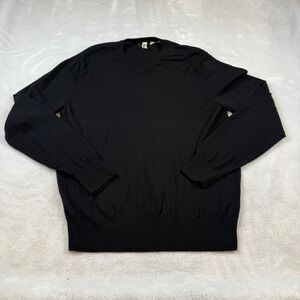 C/89MEN Black Merino Wool V Neck Sweater Men's Size L Long Sleeve Knit